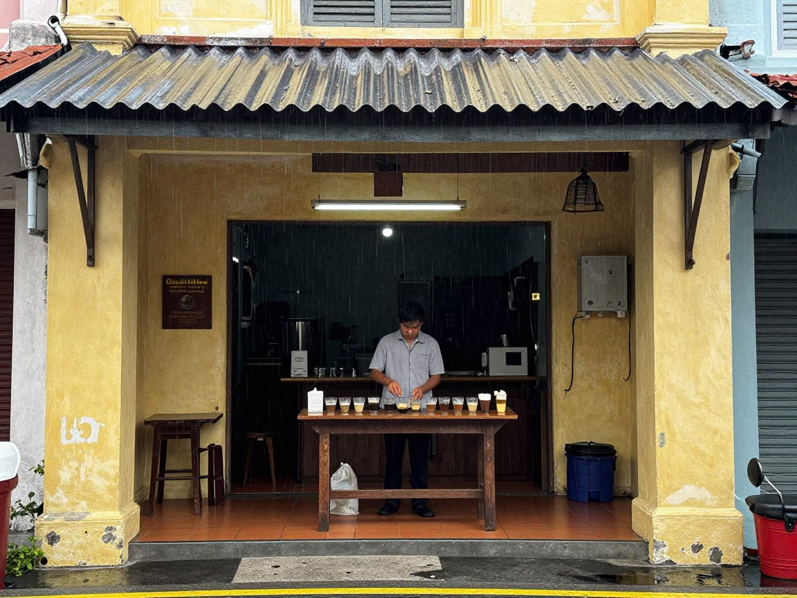 George Town Preparing Coffee at First Light in in George Town, Malaysia