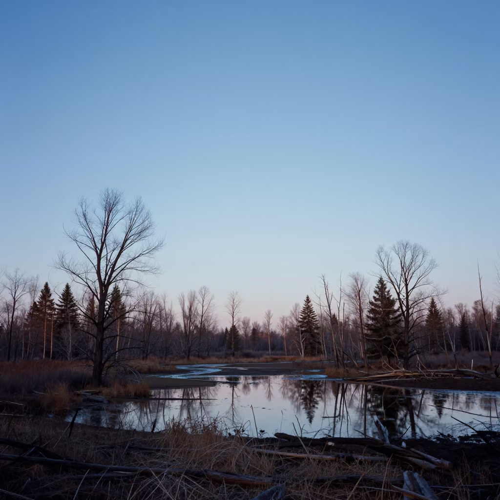 Georgia Cedar Valley Winter Blue Hour Rain Shadow in across a floodplain after rain in Georgia