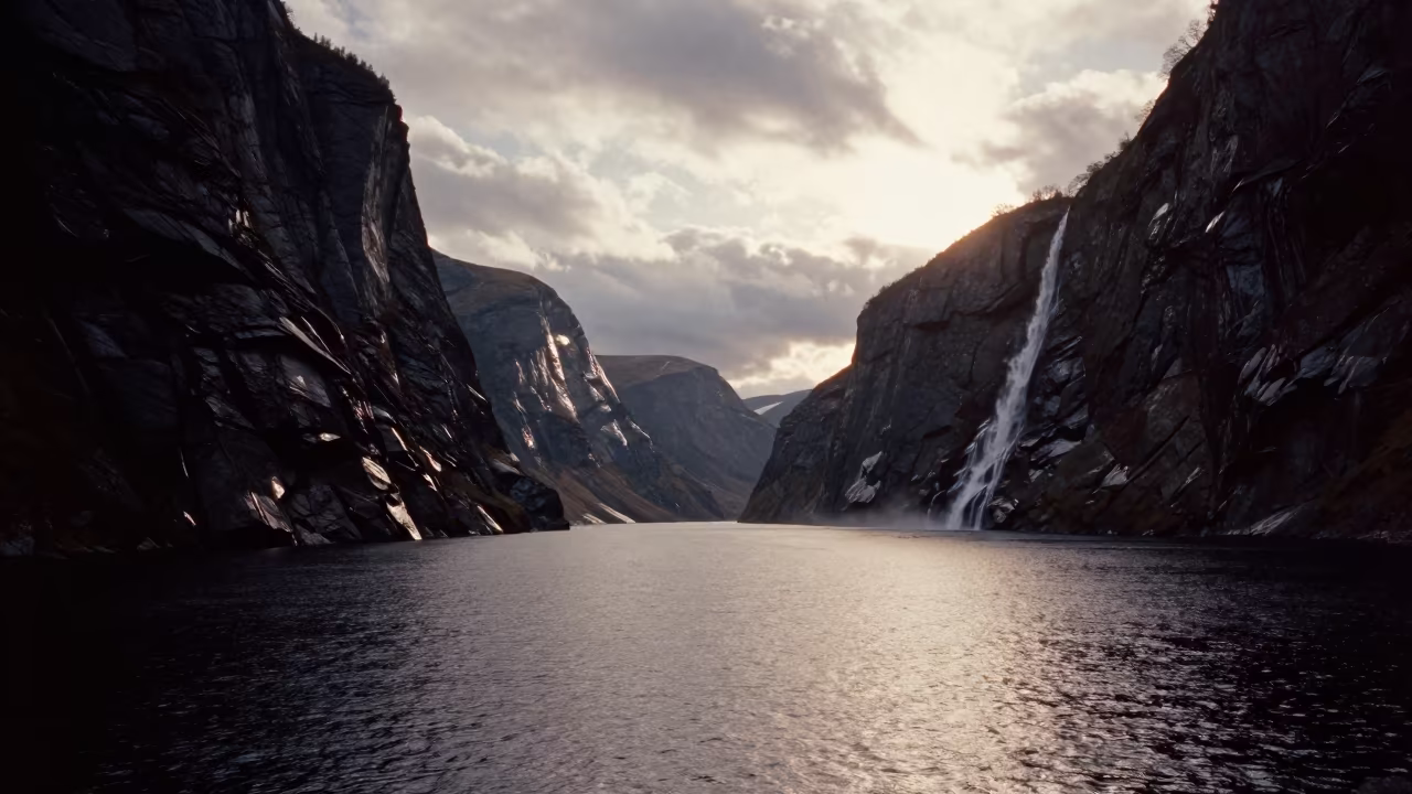 Georgia Fjord Granite Walls Waterfall Late Afternoon in in Georgia