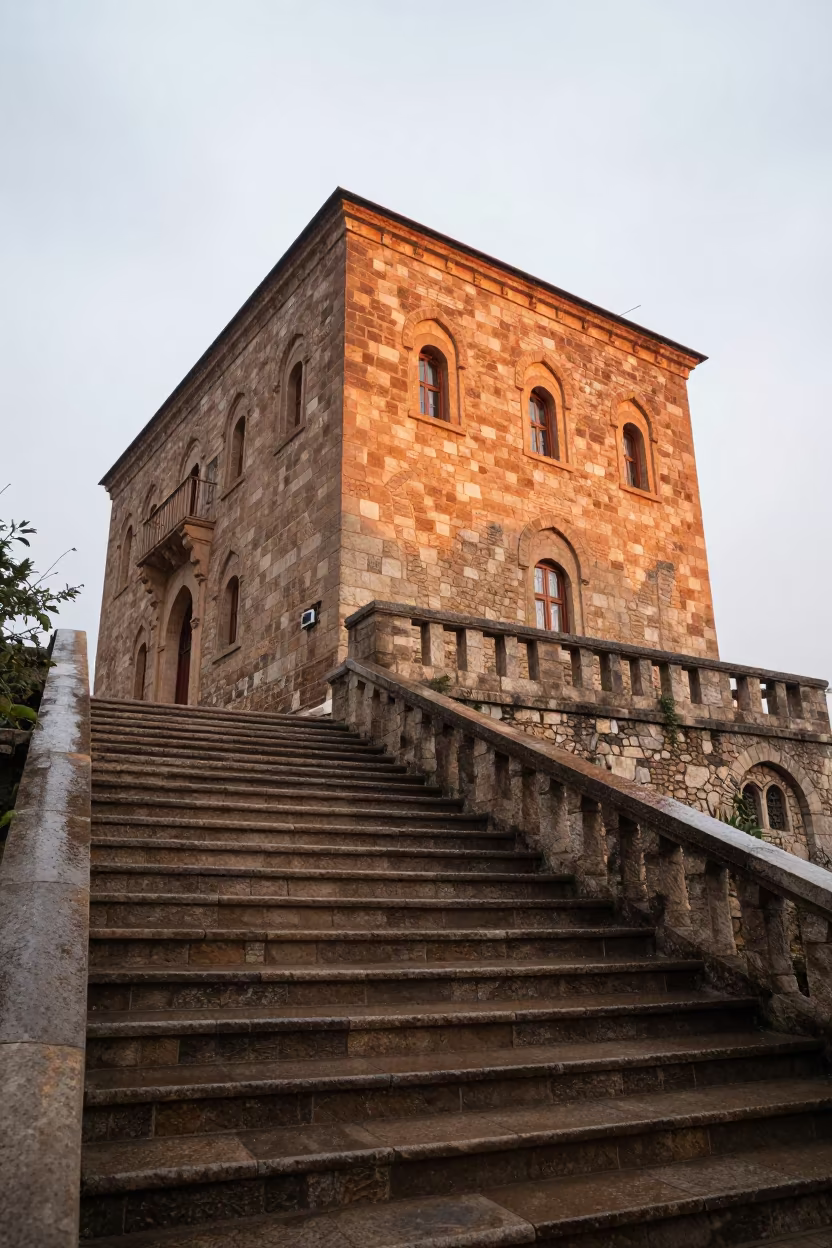 Georgian Stone Tower House at Algerian Staircase in at the base of a monumental staircase in Algeria