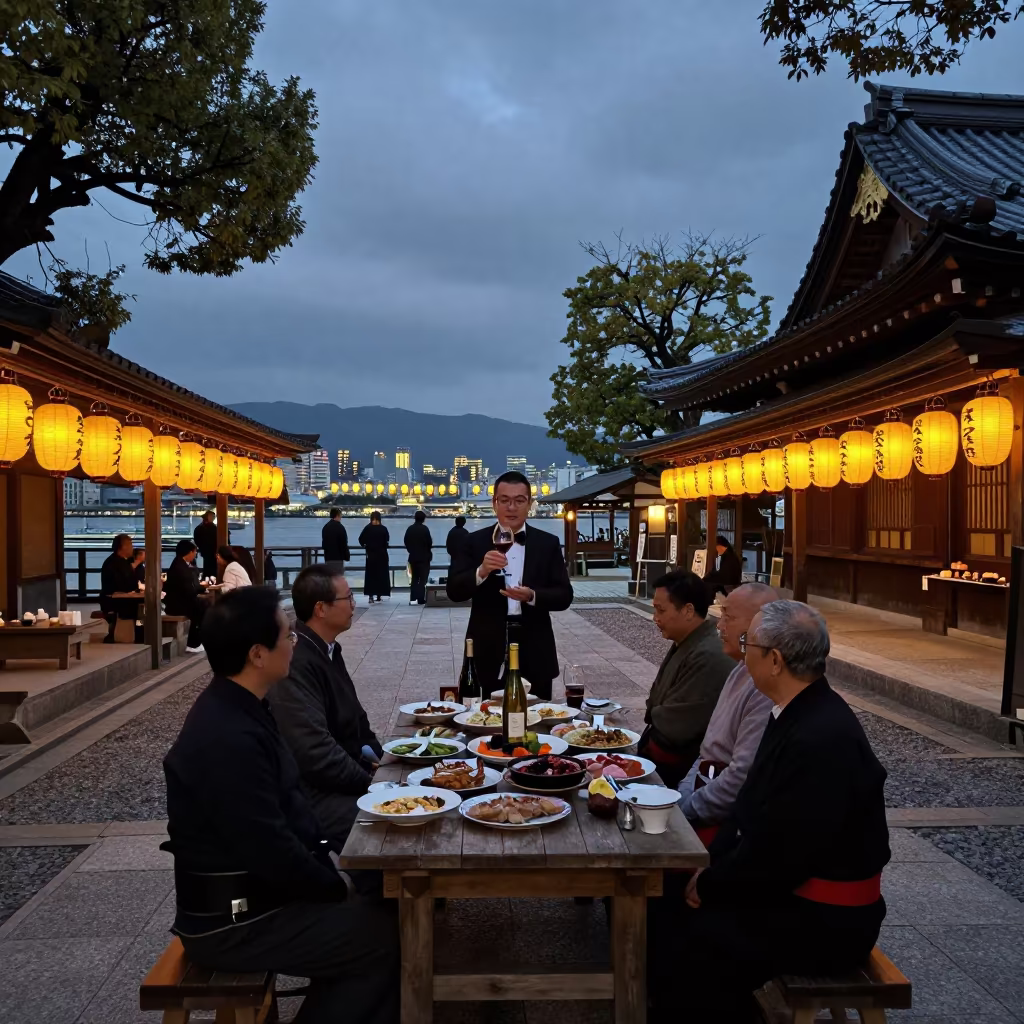 Georgian Supra Feast in Osaka Shrine Lanterns in in a shrine lined with lanterns near Tsuruhashi, Osaka