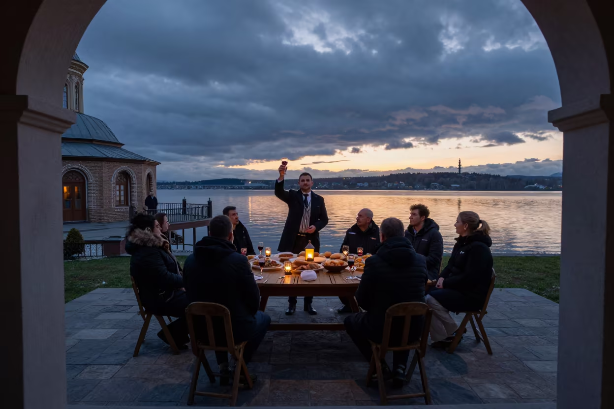 Georgian Supra Feast in Victoria Temple Courtyard in in a temple courtyard in Victoria
