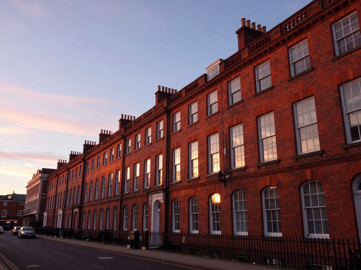 Georgian Terrace in Liverpool at Sunset Light in in Liverpool, United Kingdom