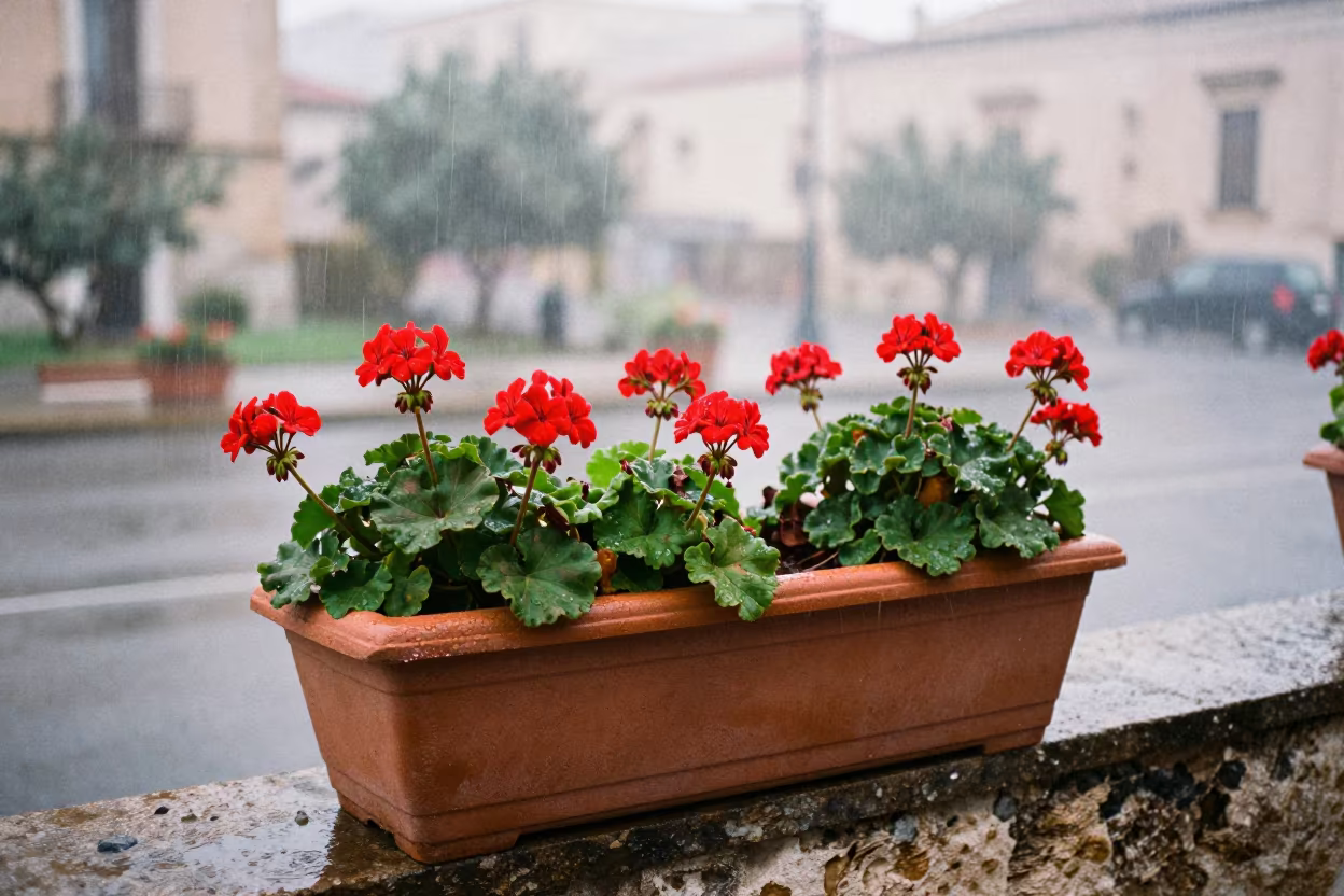Geraniums in Dawn Mist Near Palermo in near Palermo