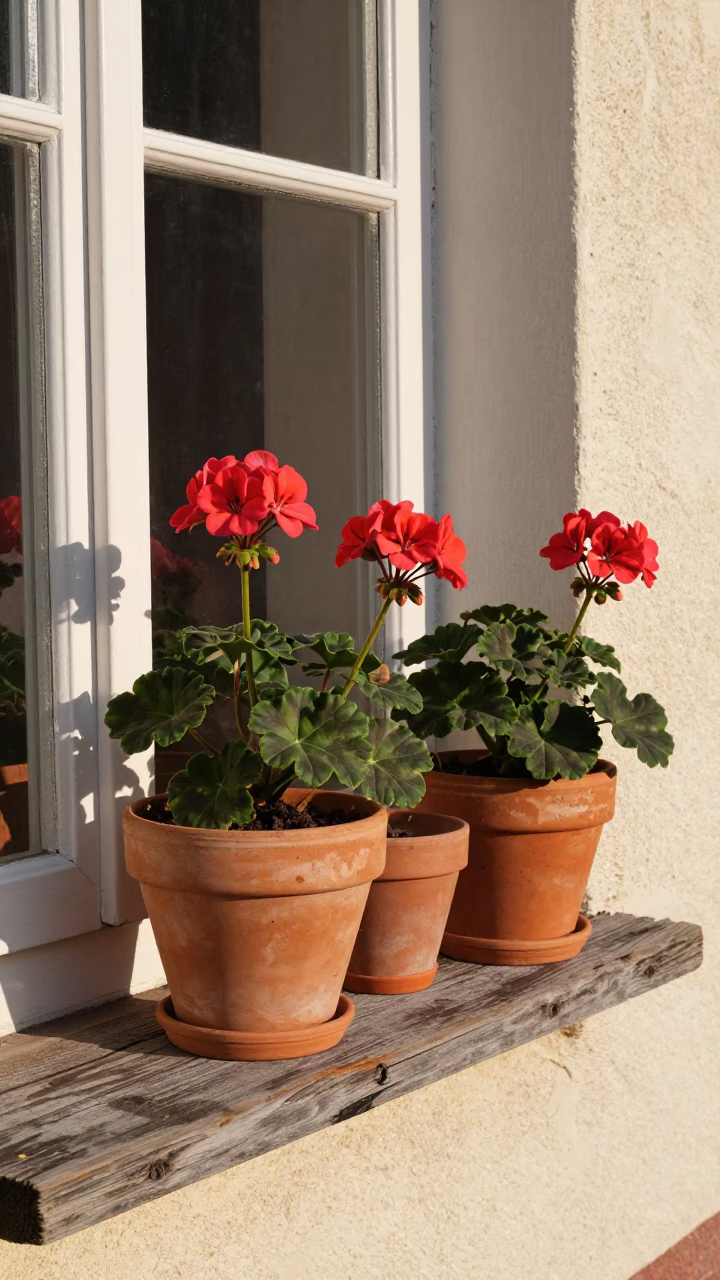 Geraniums in Berlin at Late Afternoon Light in in Berlin, Germany