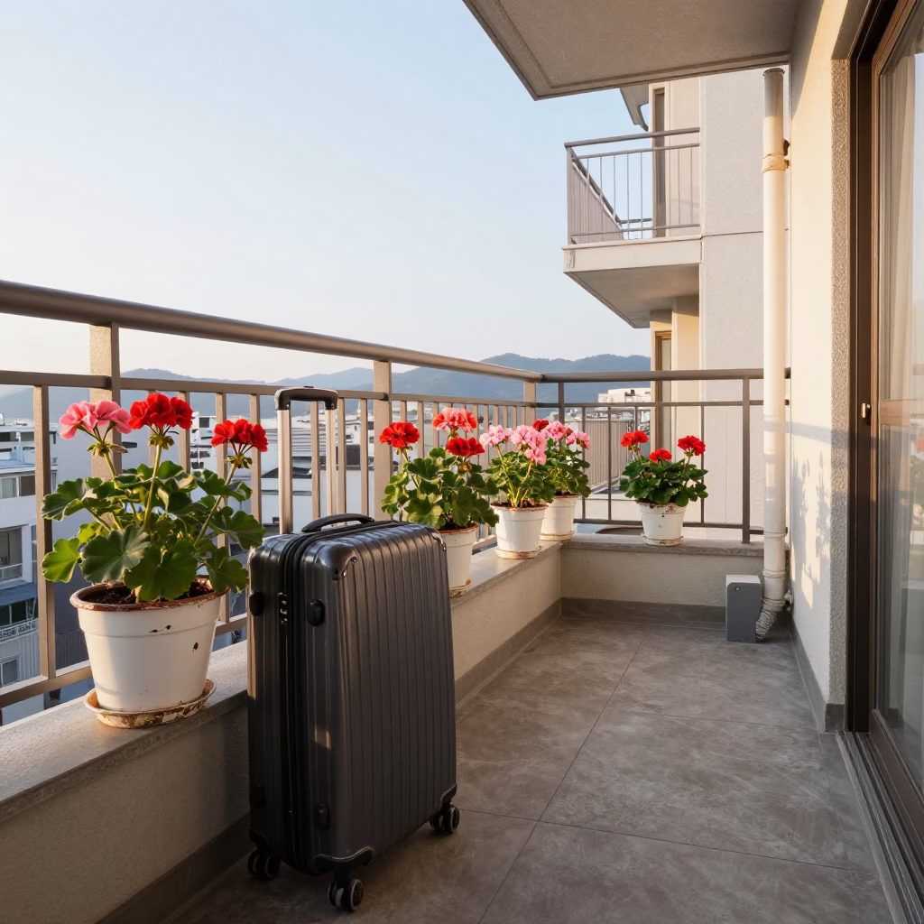 Geraniums in Fukuoka at Late Afternoon Light in in Fukuoka, Japan