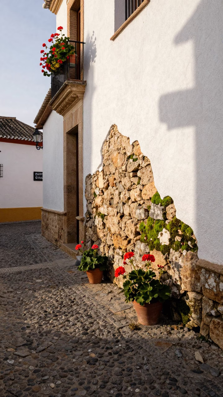 Geraniums in Granada at The Early Morning Light in in Granada, Spain