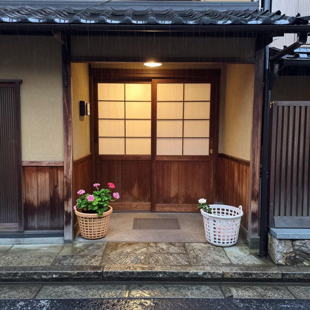 Geraniums in Kyoto at First Light in in Kyoto, Japan