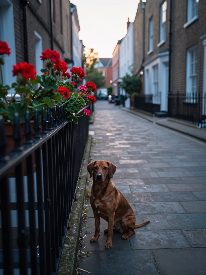 Geraniums just after sunrise in Bristol in in Bristol, United Kingdom