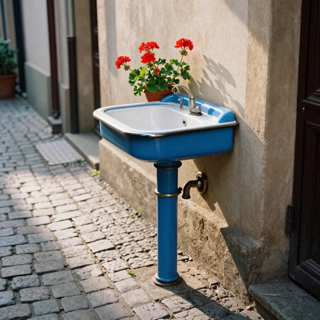Geraniums just after sunrise in Prague in in Prague, Czech Republic