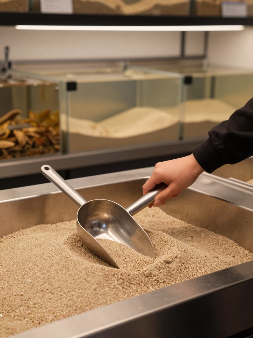 Gerbil Sand Bath Scoop Jar Berlin Counter in inside a fish bagging counter zone near Berlin