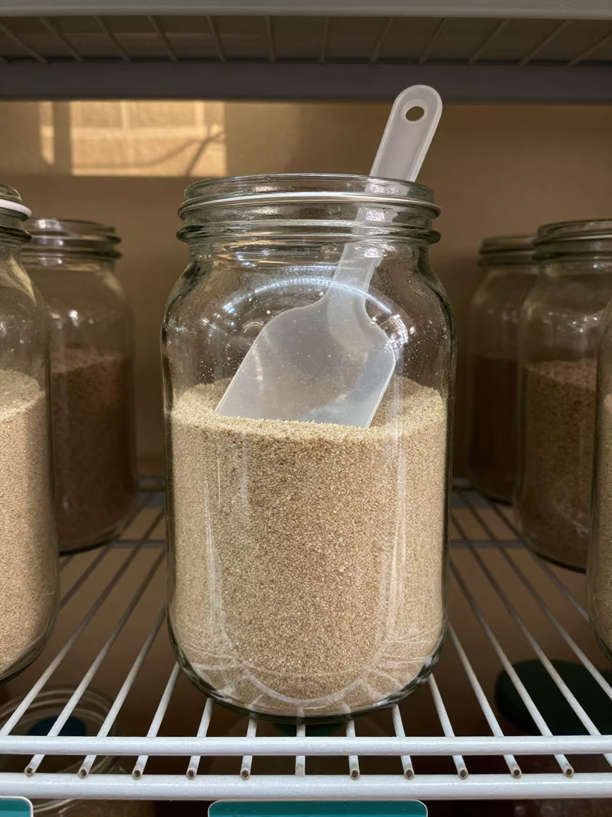 Gerbil Sand Bath Scoop Jar Pet Store Dawn in inside a pet store aisle near Labé