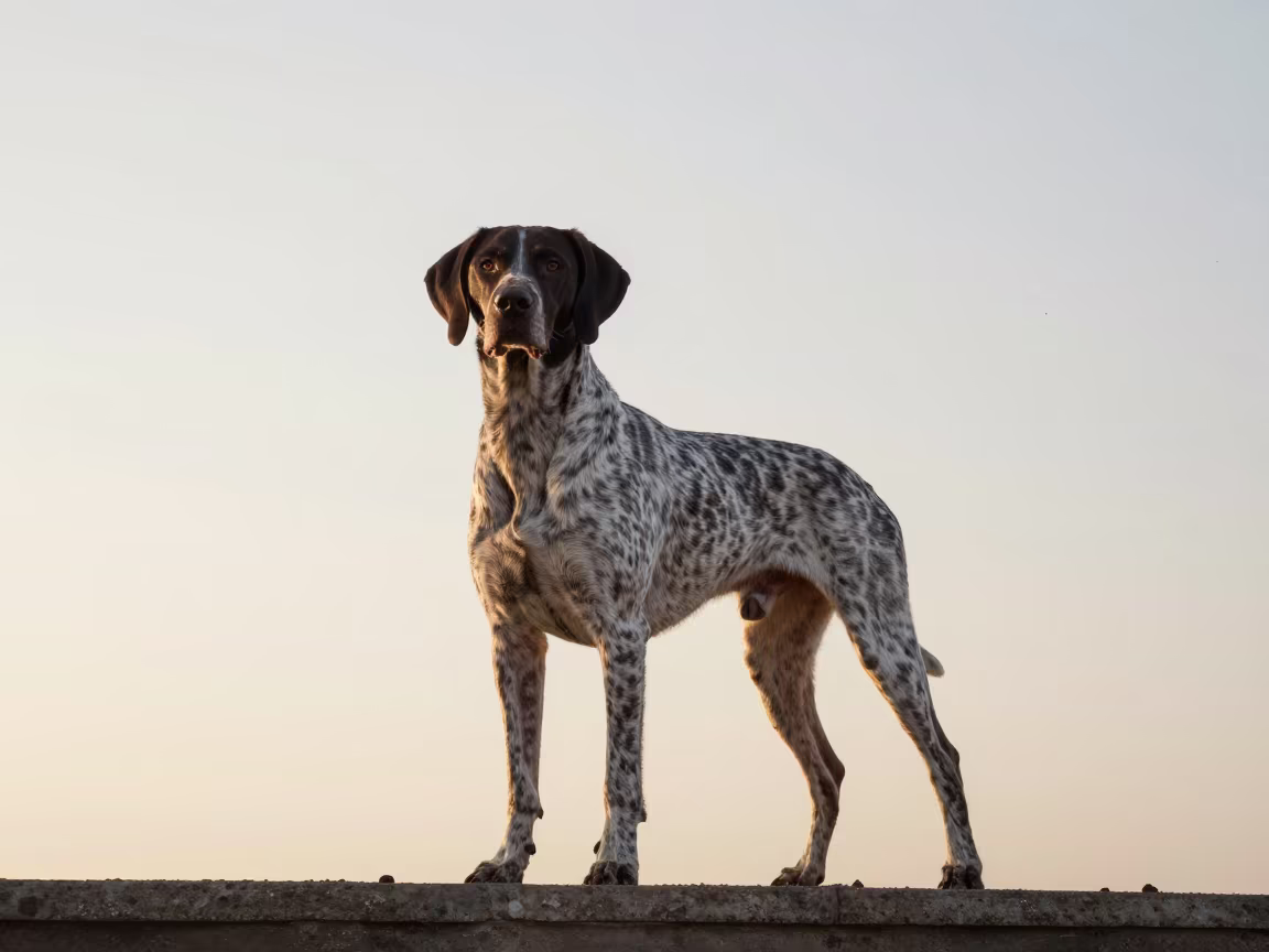 German Shorthaired Pointer Portrait in Dawn Studio Light in in a quiet portrait studio with a plain backdrop and eye-level framing in Siirt