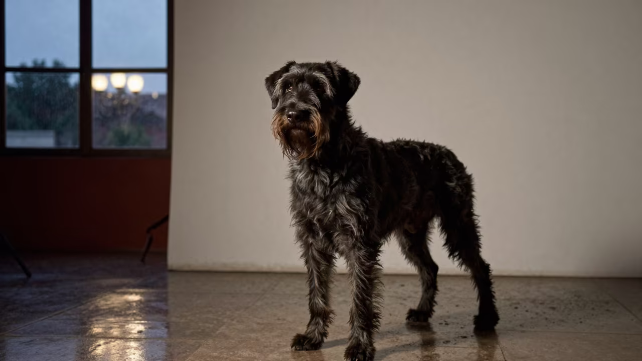 German Wirehaired Portrait in Puebla Studio in in a quiet portrait studio with a plain backdrop and eye-level framing in Puebla