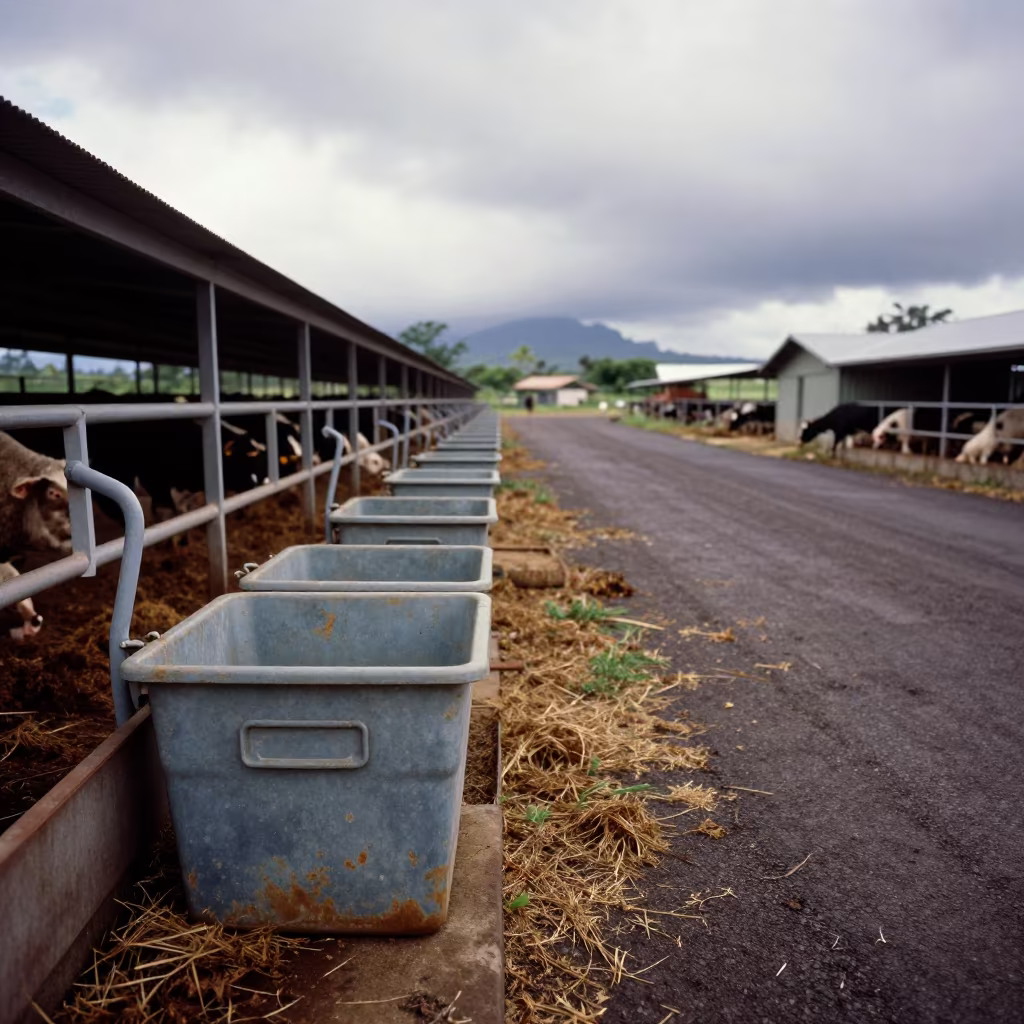 Gestation Crate Latch Bin Feedlot Lane Hawaii in along a feedlot lane in Hawaii