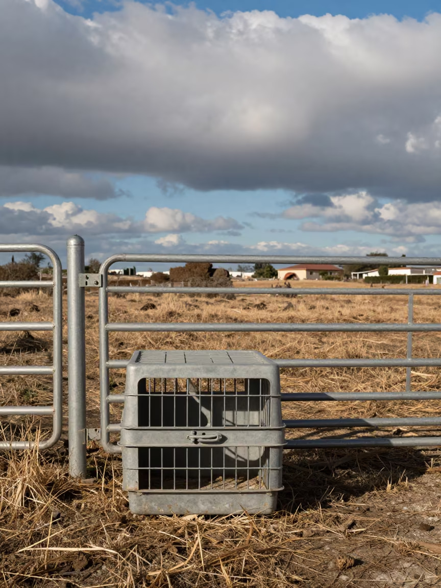 Gestation Crate Latch Bin Sicily Pasture in beside a pasture gate in Sicily