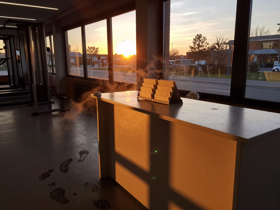 Getafe Gym Certificate Rack Sunset Footprints in at a gym check-in desk in Getafe