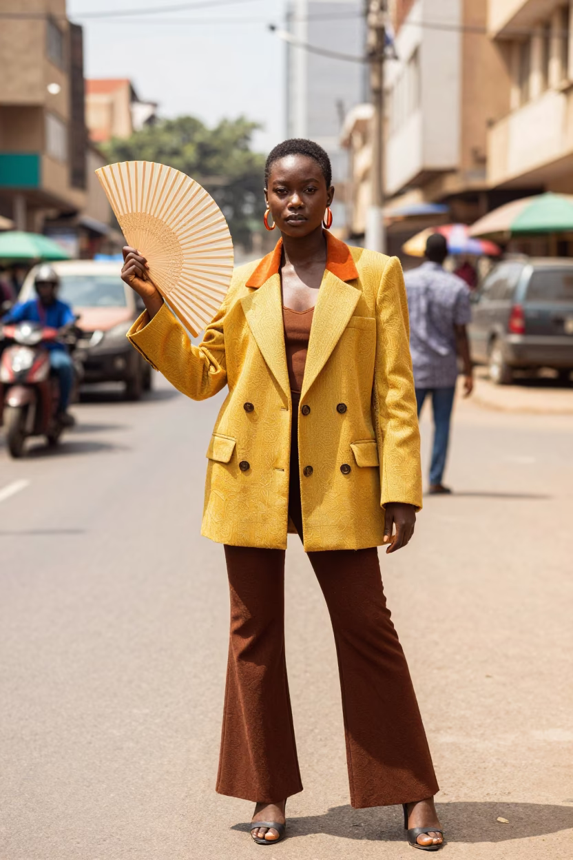 Ghanaian Model Street Style in Accra at Bright Midmorning Light in in Accra, Ghana