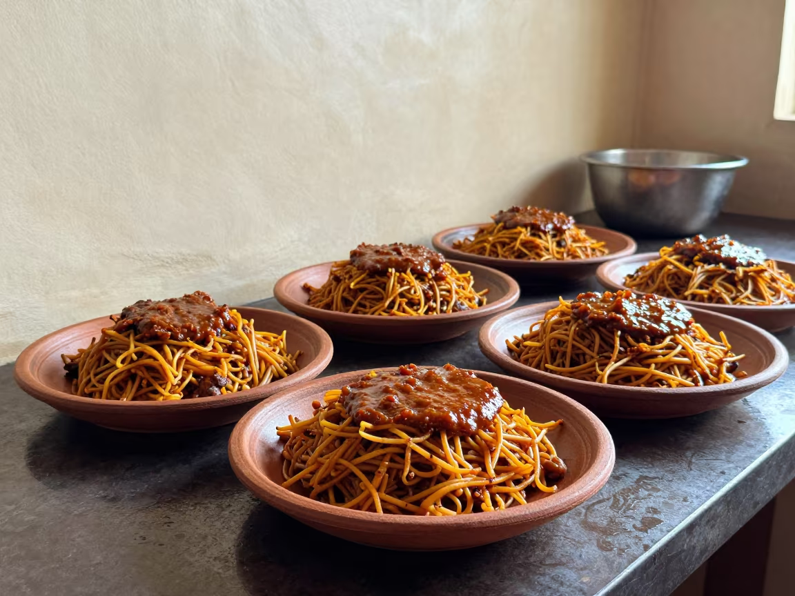 Ghanaian Waakye with Shito Sauce on Kitchen Worktop in on a kitchen worktop in Abeokuta