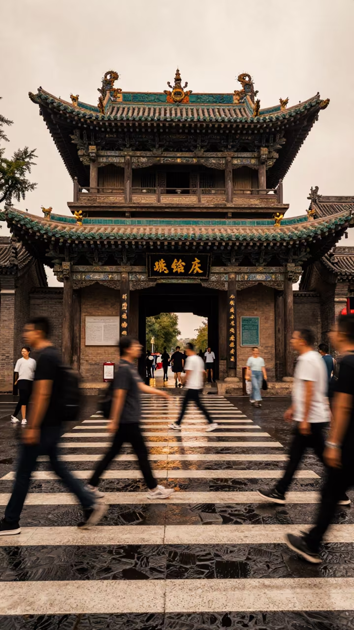 Ghosting Commuters Evening Crosswalk Pingyao in outside a metro entrance in Pingyao