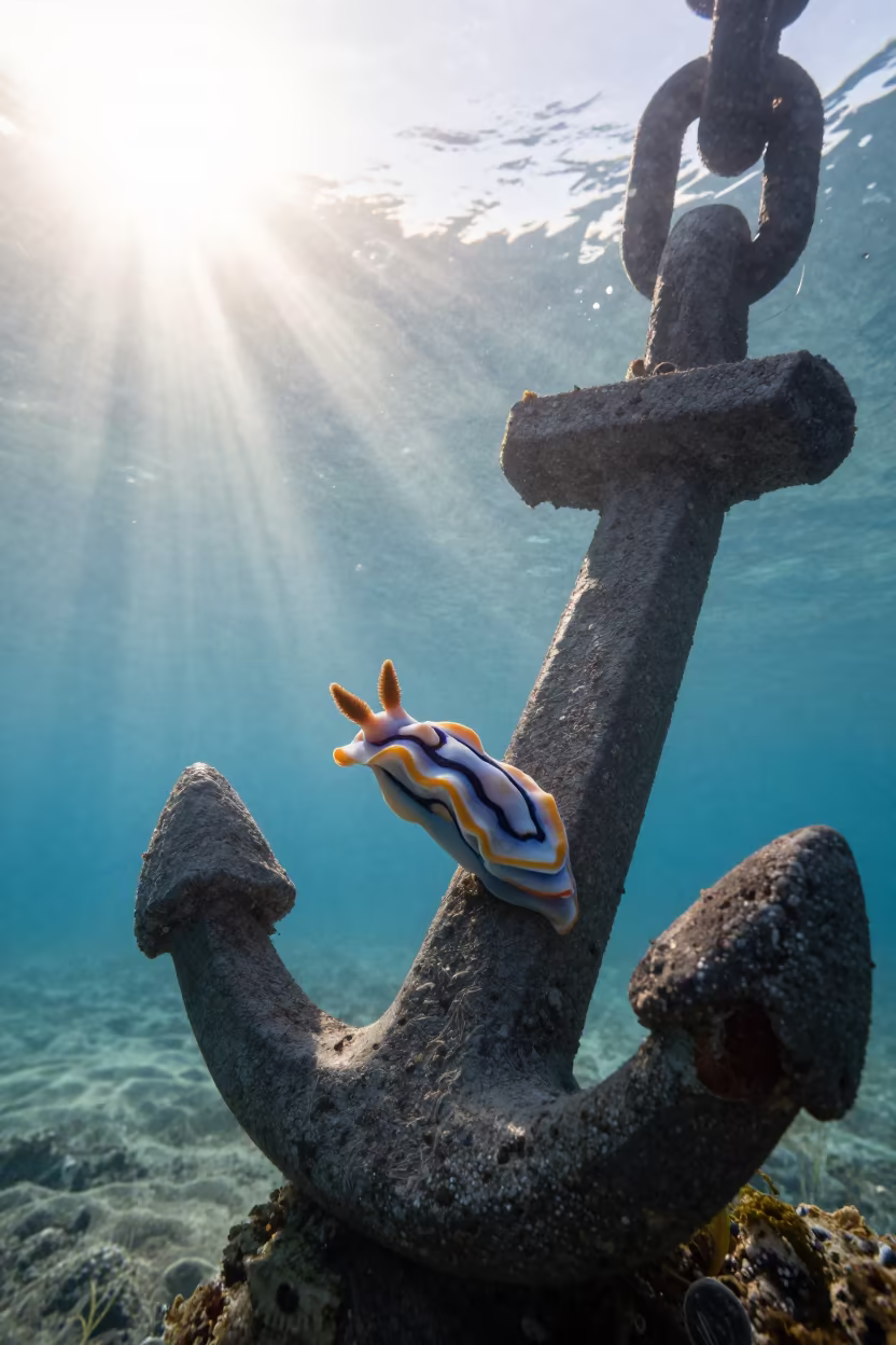 Giant Anchor Chain Nudibranch Belize Reef in beside a reef crevice under clear water near Belize City