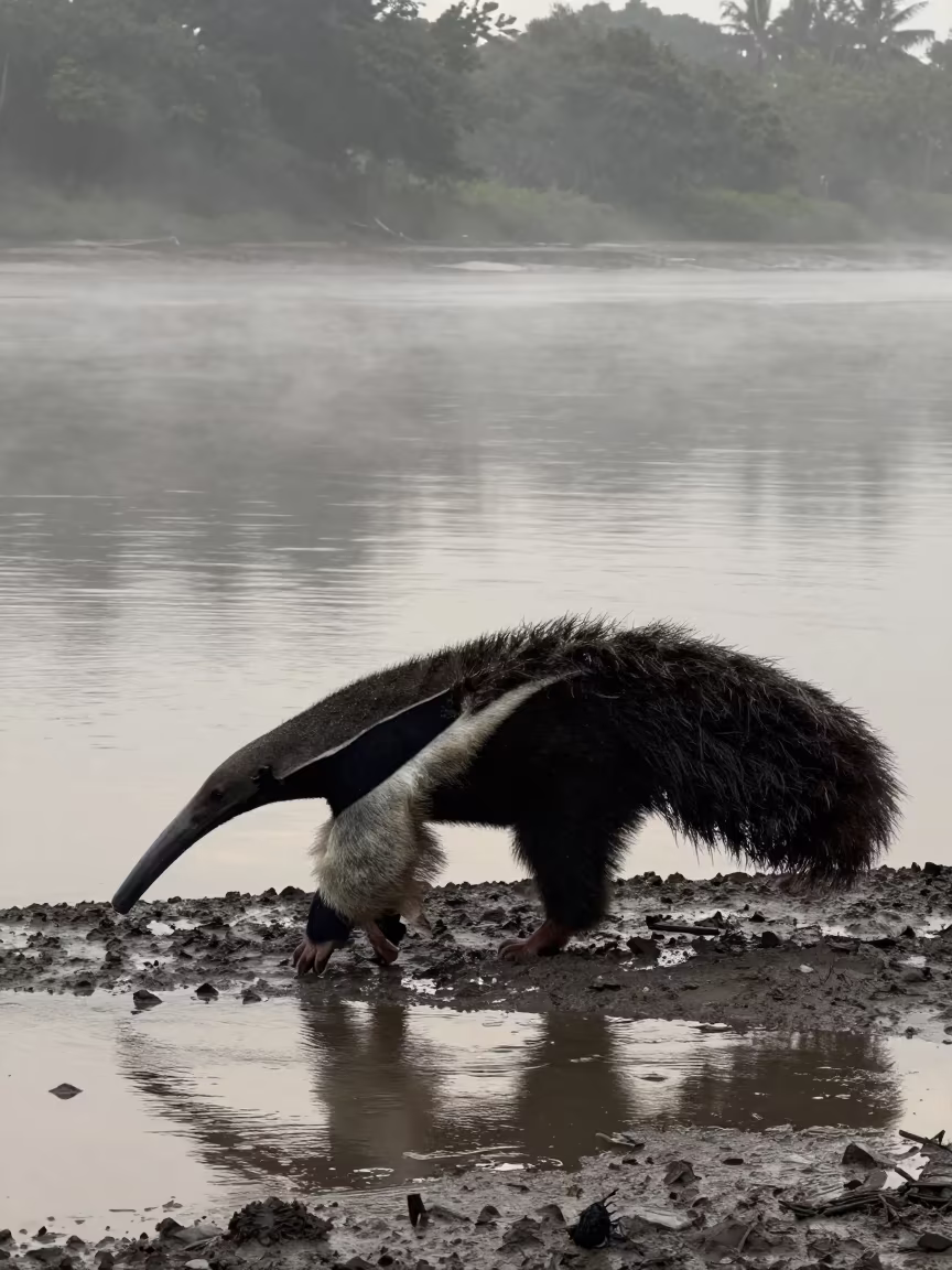 Giant Anteater Silhouette Tidal Inlet Mist in beside a tidal inlet near Luena