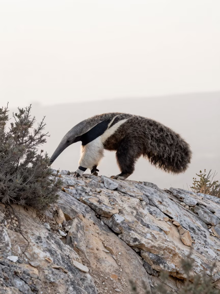 Giant Anteater on Wind-Scoured Ridge at Dawn in on a wind-scoured ridge near Khenchela