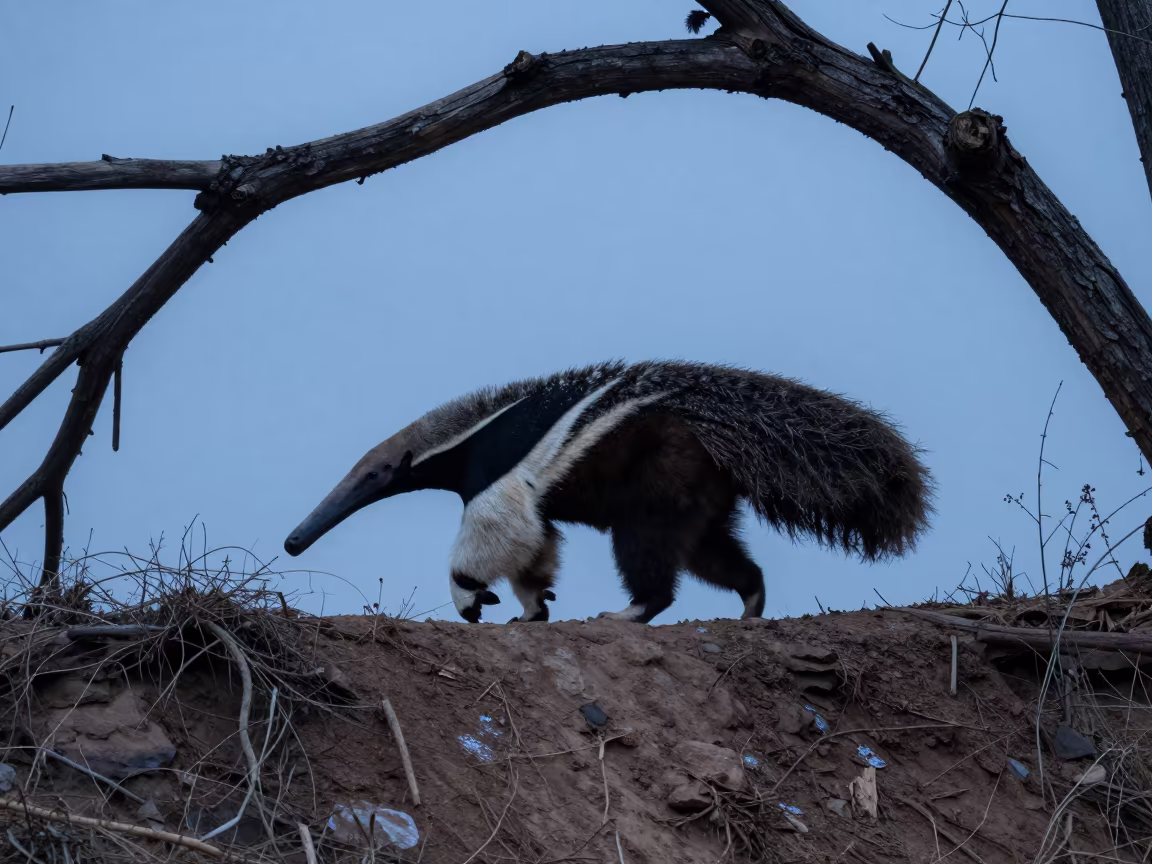 Giant Anteater on Wind-Scoured Ridge at Dusk in on a wind-scoured ridge near Wuhou, Chengdu
