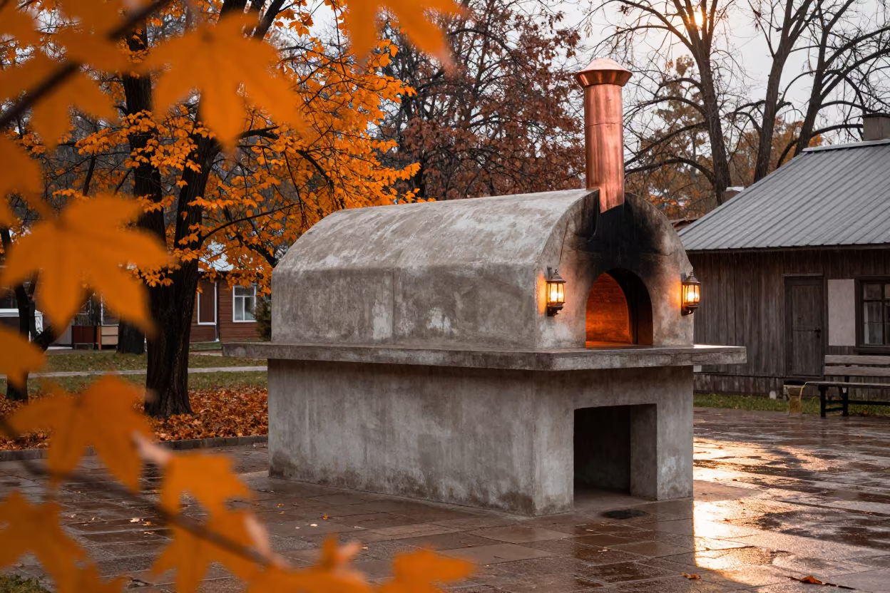 Giant Bread Oven in Autumn Shrine Square in in a shrine lined with lanterns near Kramatorsk