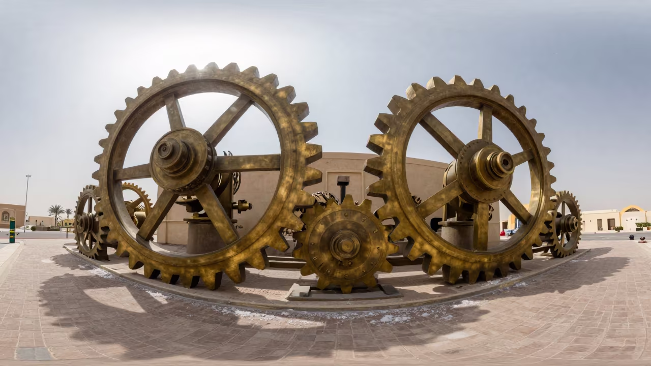 Giant Clock Gears Under Snow in Al Ain in in Al Ain