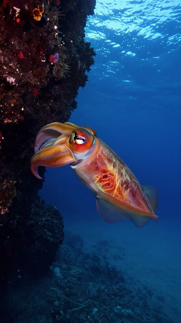 Giant Cuttlefish Colors on Belize Volcanic Reef in beside a volcanic reef overhang near Belize City