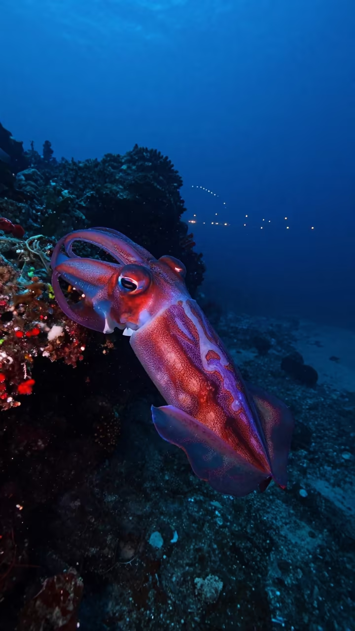 Giant Cuttlefish Colors Reef Crevice Cebu in beside a reef crevice under clear water near Cebu