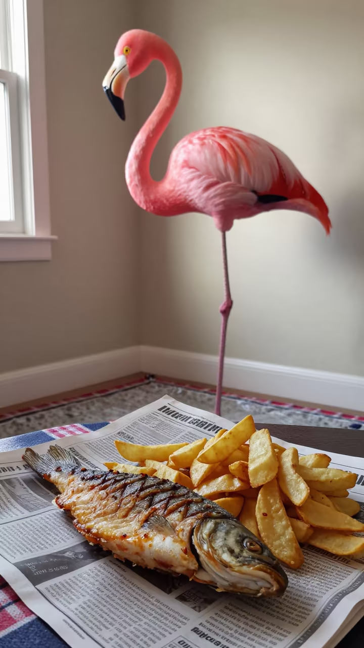 Giant Flamingo and Fish Chips Detroit Picnic in on a picnic blanket in Detroit