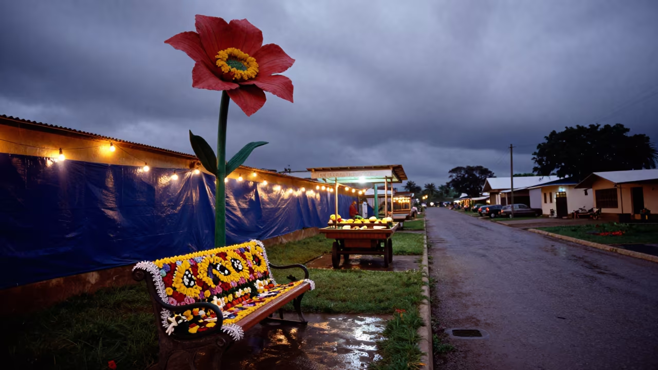 Giant Flower Blooms at Midnight Huambo Auction in at a flower auction bench in Huambo
