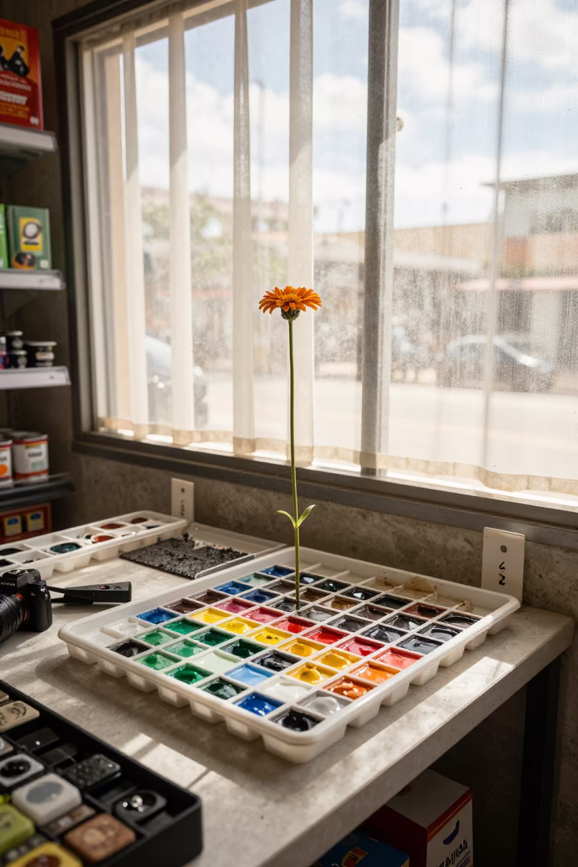 Giant Flower Blooms from Paint Chip Tray in Natal Store in inside a retail floor display area near Natal