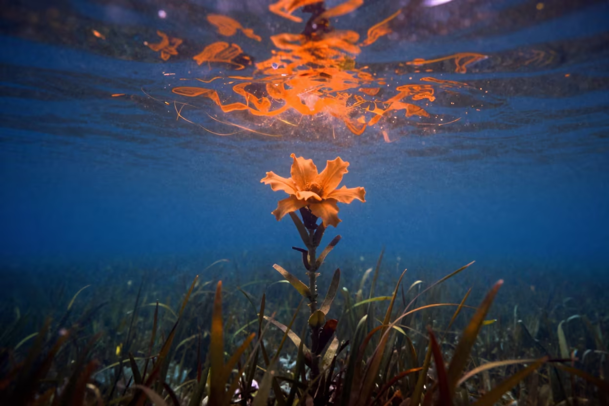 Giant Flower Underwater Pool Caustics in above a seagrass meadow near Nampo-dong, Busan