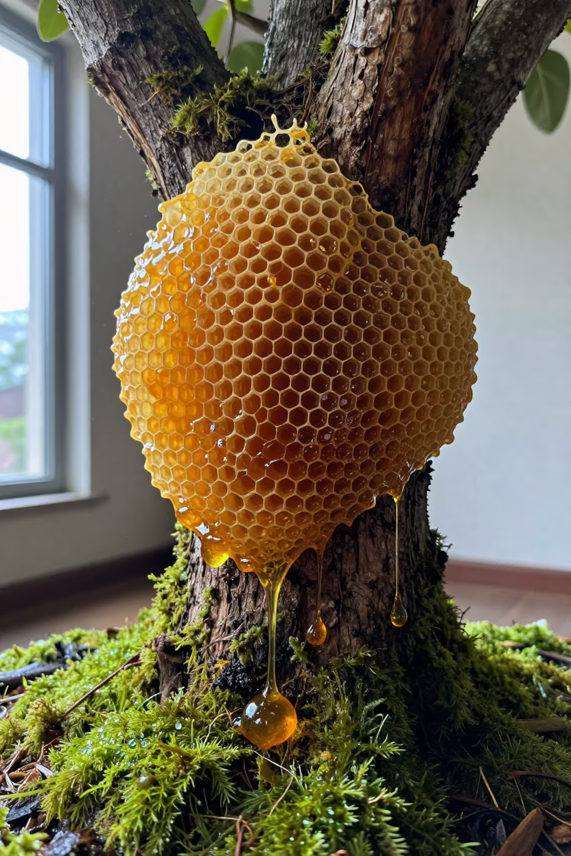 Giant Honeycomb Flower on Lima Moss in on dew-soaked moss in Lima