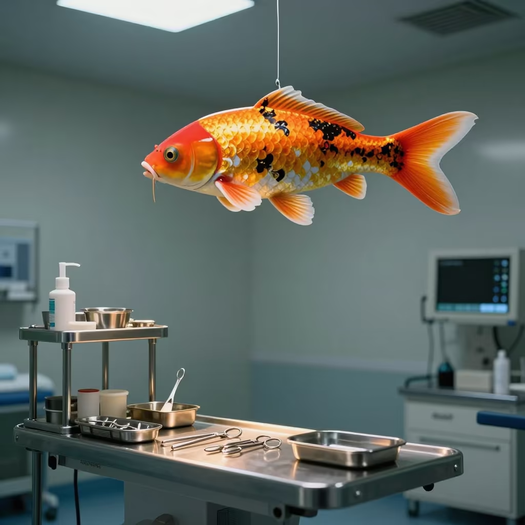 Giant Koi Floats Over Bogota Medical Suture Tray in inside an imaging suite in Bogota