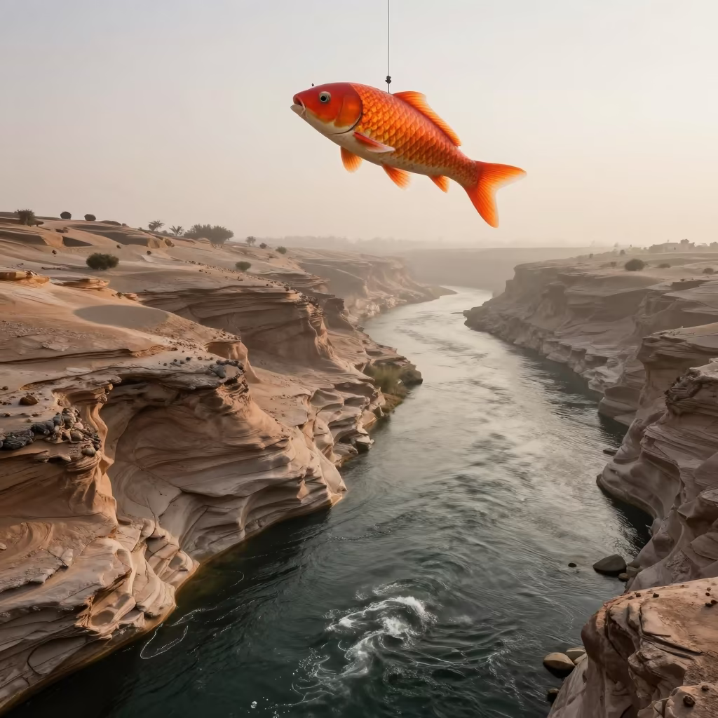 Giant Koi Over Dubai Canyon Shoreline Dawn in along a wave-cut shoreline near Dubai