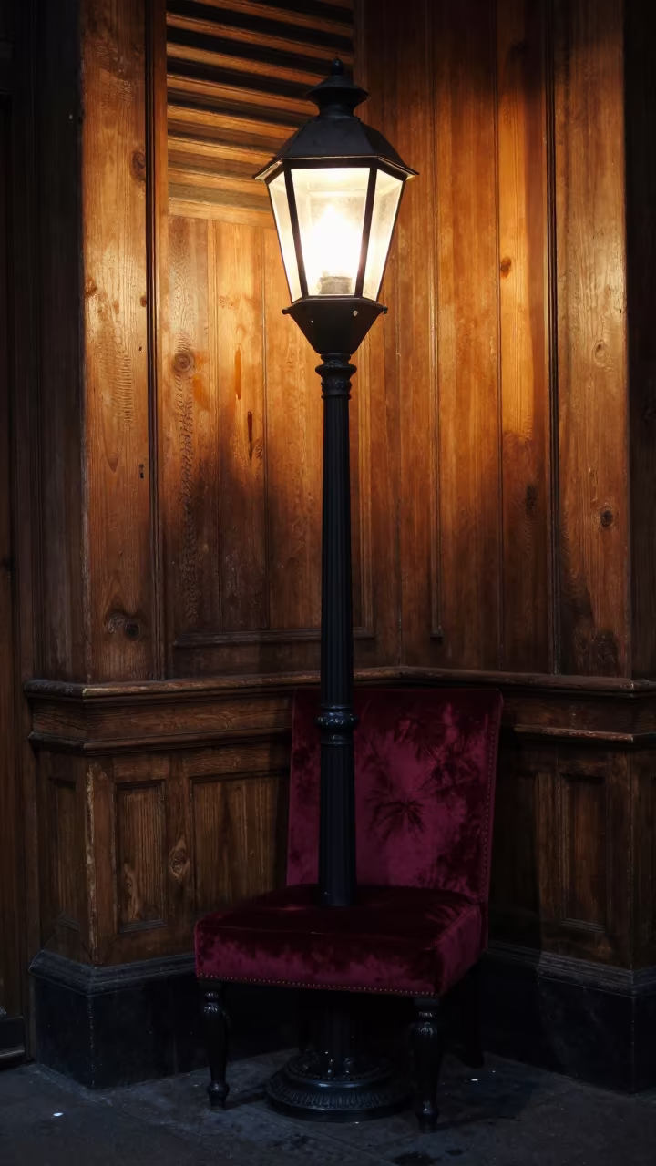 Giant Lantern Pole on Velvet Chair Midnight Manchester in on a velvet chair in Manchester