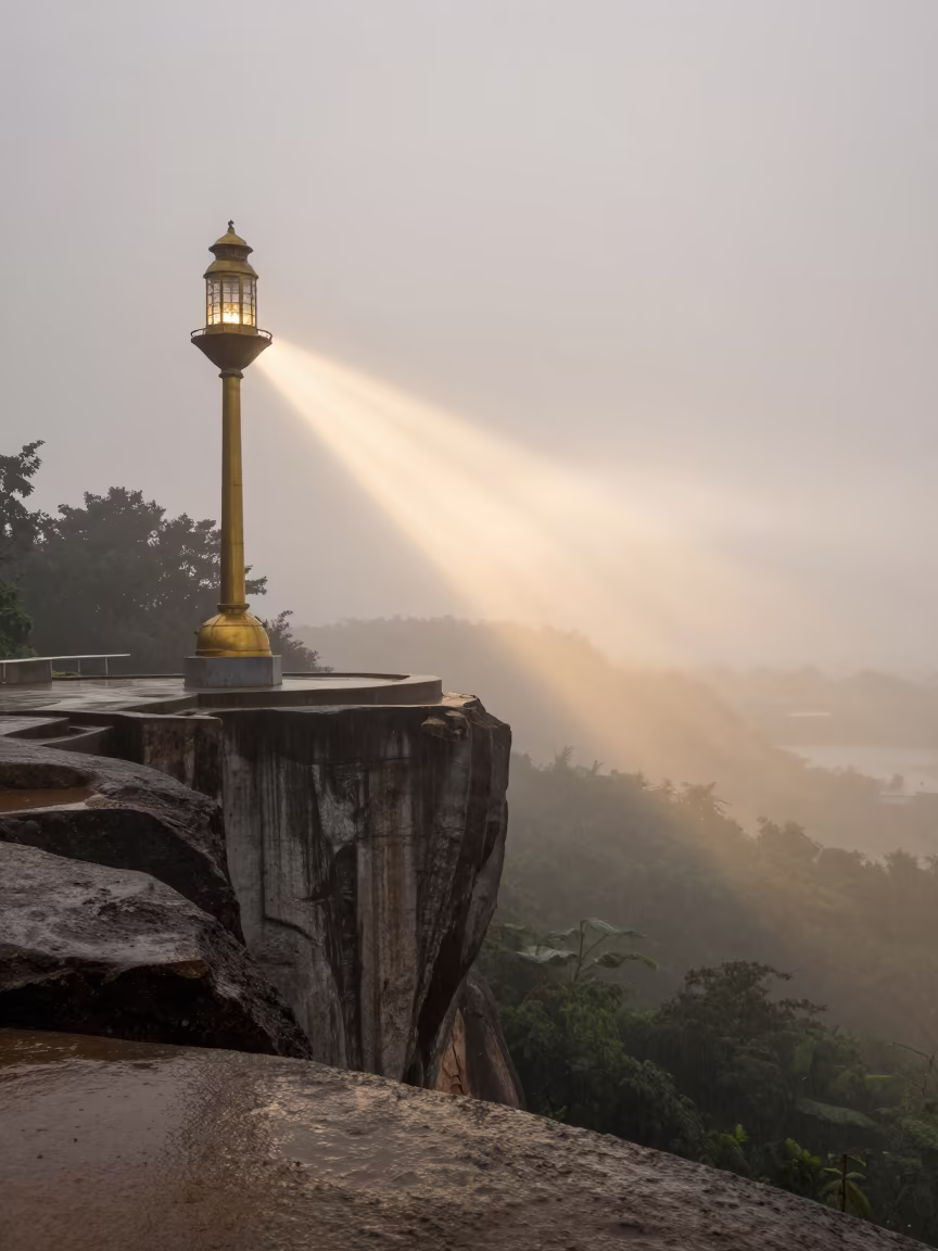 Giant Lantern Sweeping Coastal Fog Before Dawn in in Thailand