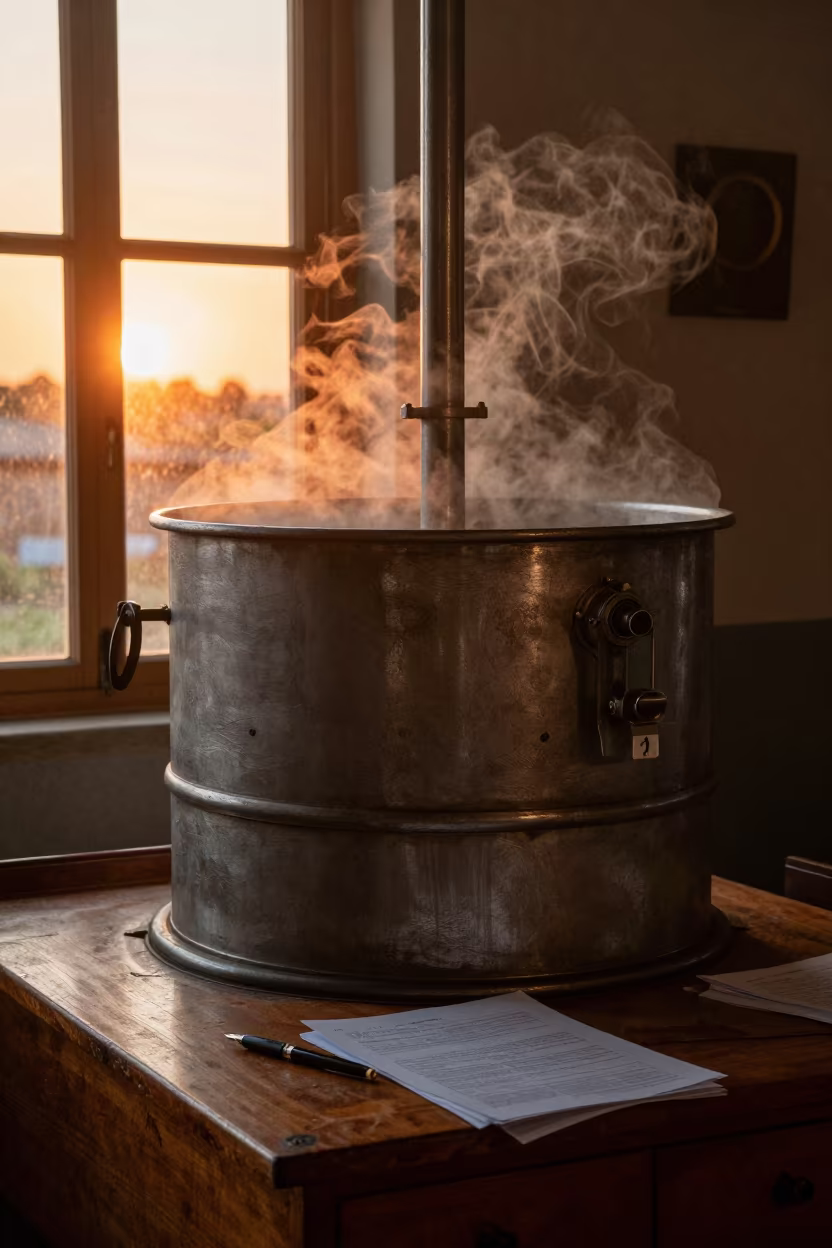 Giant Maple Evaporator on Bamako Desk at Sunset in on a writing desk near Bamako