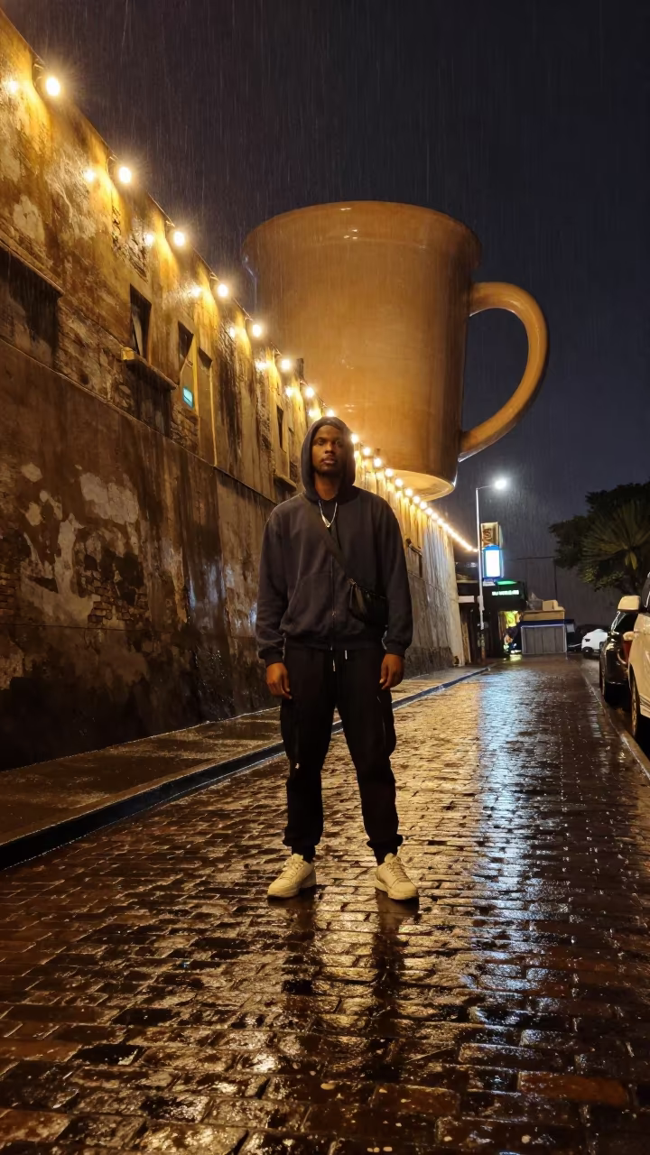 Giant Mug Scales Harbor Wall Nkongsamba Night in against a wind-beaten harbor wall in Nkongsamba