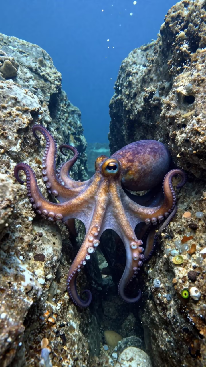 Giant Pacific Octopus in Sardinian Den in in Sardinia