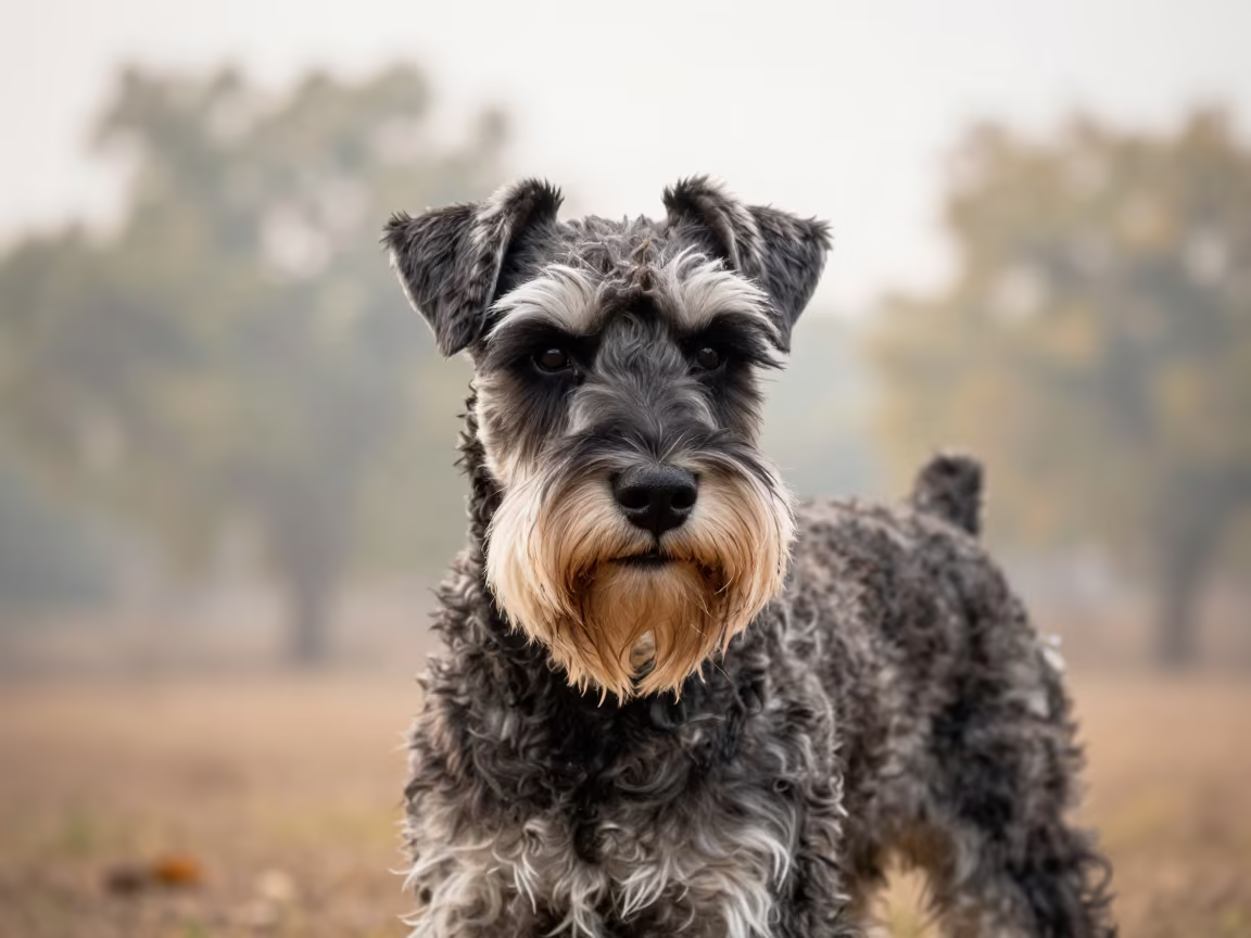 Giant Schnauzer Portrait Near Meerut Garden Edge in near a garden edge with soft morning light and an uncluttered background near Meerut