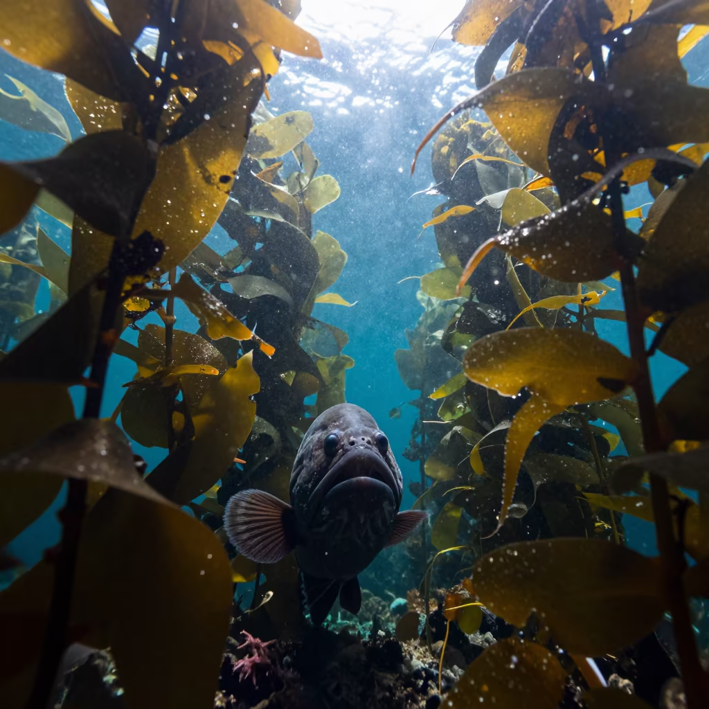 Giant Sea Bass Hiding in Philippine Kelp Shadows in along a seagrass channel near the coast in Philippines
