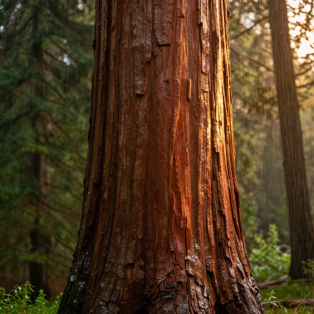 Giant Sequoia Trunk in Irish Rain in in Ireland