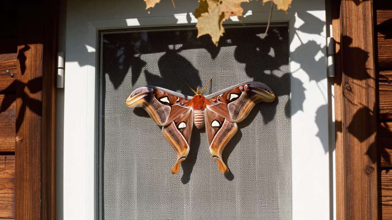 Giant Silk Moth on Swiss Screen Door in in Switzerland