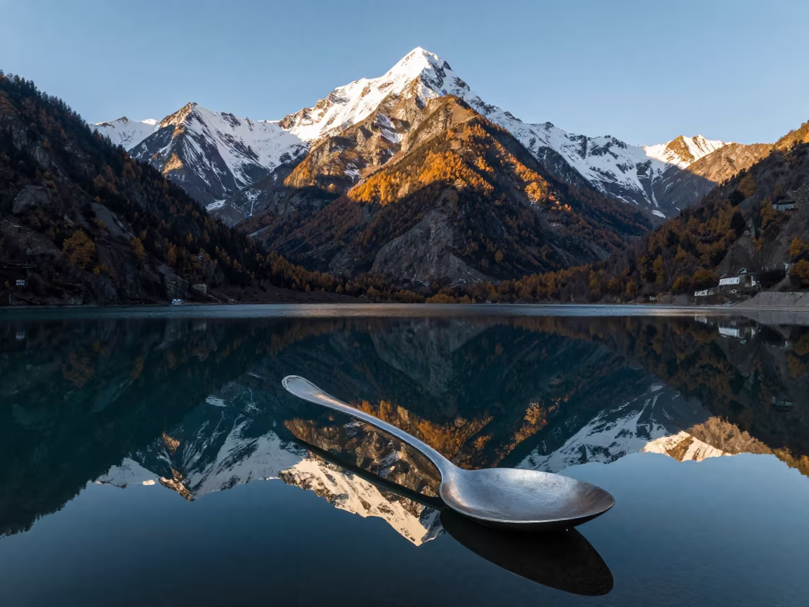 Giant Spoon in Autumn Lake Near Lhasa in near Lhasa
