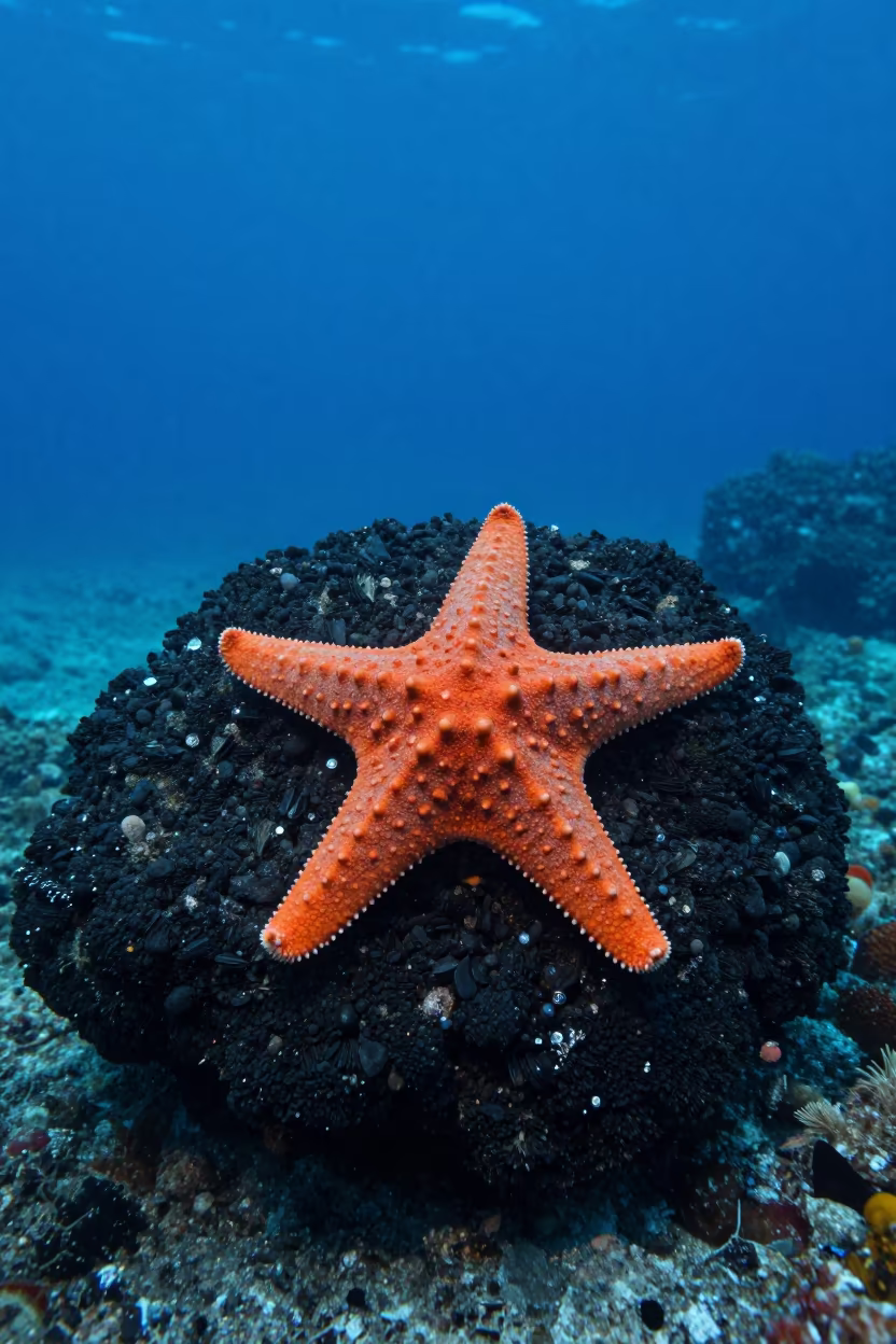 Giant Starfish on Volcanic Reef in Cebu Twilight in beside a volcanic reef overhang near Cebu